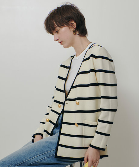 アルアバイル　セミダブルガーターニットジャケット　ネイビー　羽織　ノーカラー アルアバイル セミダブルガーターニットジャケット ネイビー 羽織 ノー