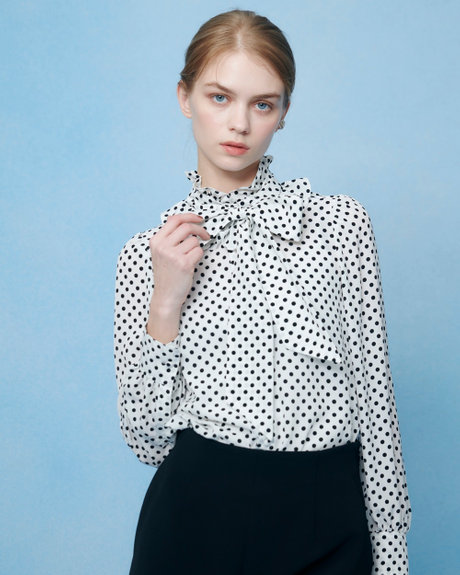 限定カラー【LOULOU WILLOUGHBY】デシンドットフリルボウタイブラウス