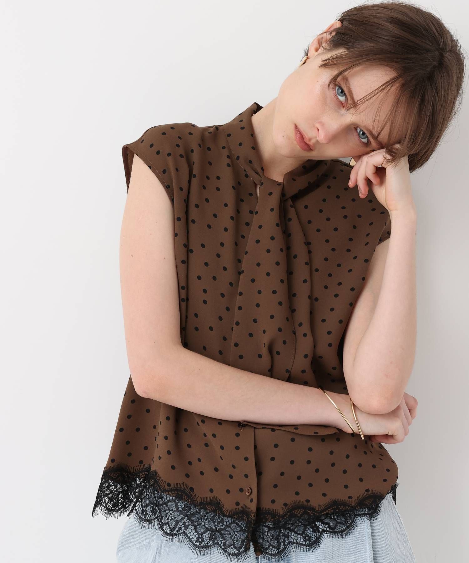 レース切替ドットプリントブラウス|allureville OFFICIAL SITE