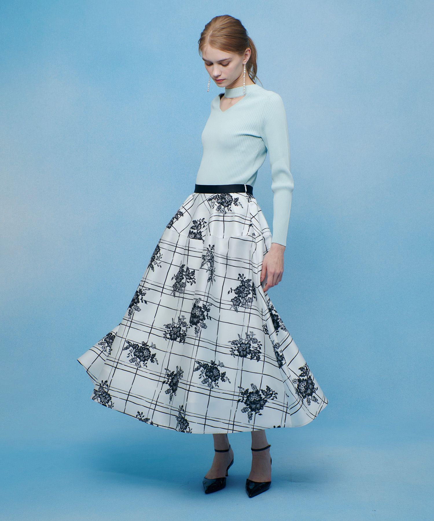 SILK COフラワーチェックスカート|allureville OFFICIAL SITE / ONLINE