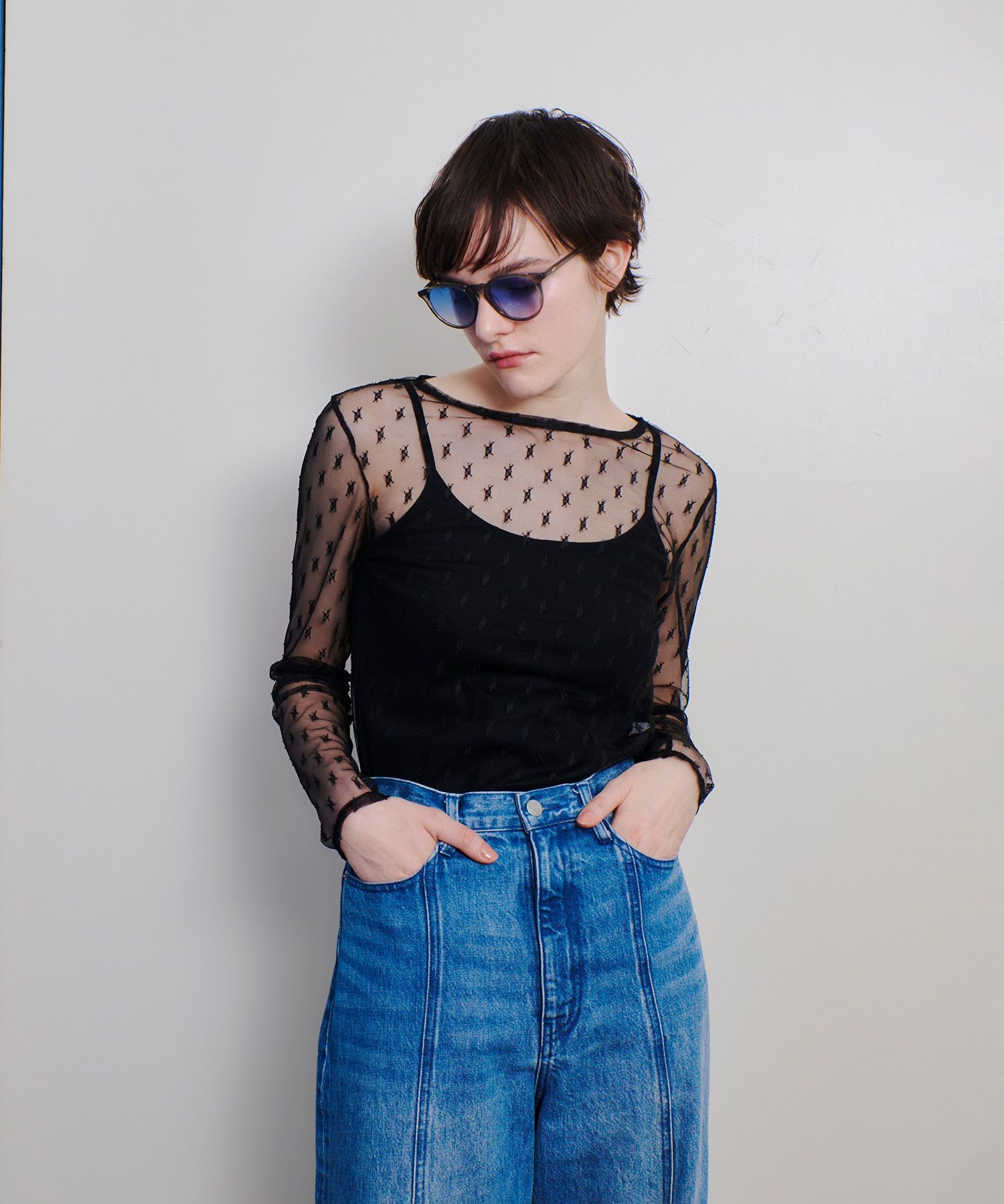 LOULOU WILLOUGHBY】デシンドットフリルボウタイブラウス
