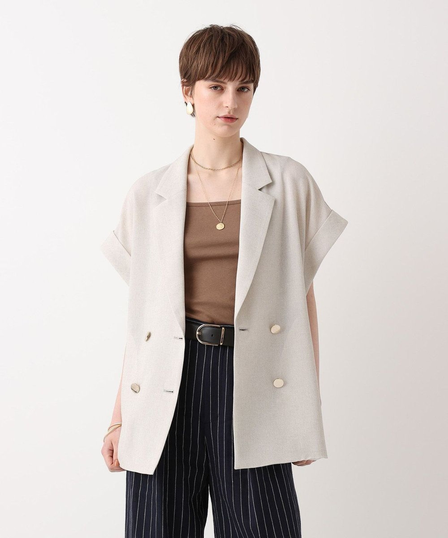美品/L相当◆ennerre◆メッシュ調/袖リブ切替/ショールカラー◆ジャケット ◇スラブメッシュフレンチスリーブジャケット|allureville OFFICIAL