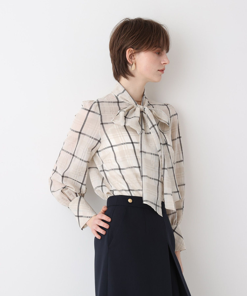 allureville シアーチェックボウブラウス ライトベージュ (12)
