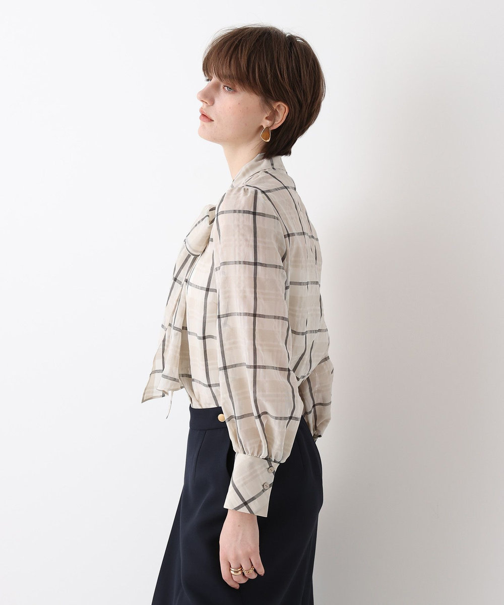 allureville シアーチェックボウブラウス ライトベージュ (12)