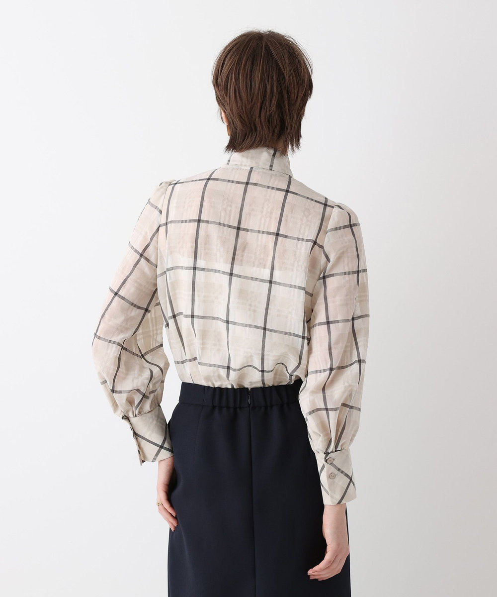 allureville シアーチェックボウブラウス ライトベージュ (12)