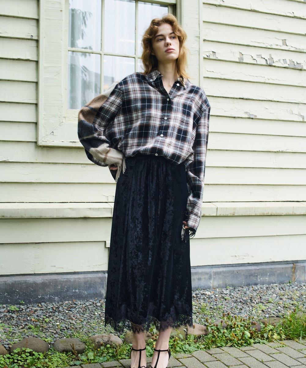 buying 【FRENKEN(フランケン)】OERSIZED CHCECK SHIRT ブラック系 (98)