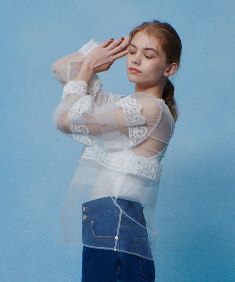 LOULOU WILLOUGHBY 【LOULOU WILLOUGHBY】チュールレースブラウス ホワイト (01)
