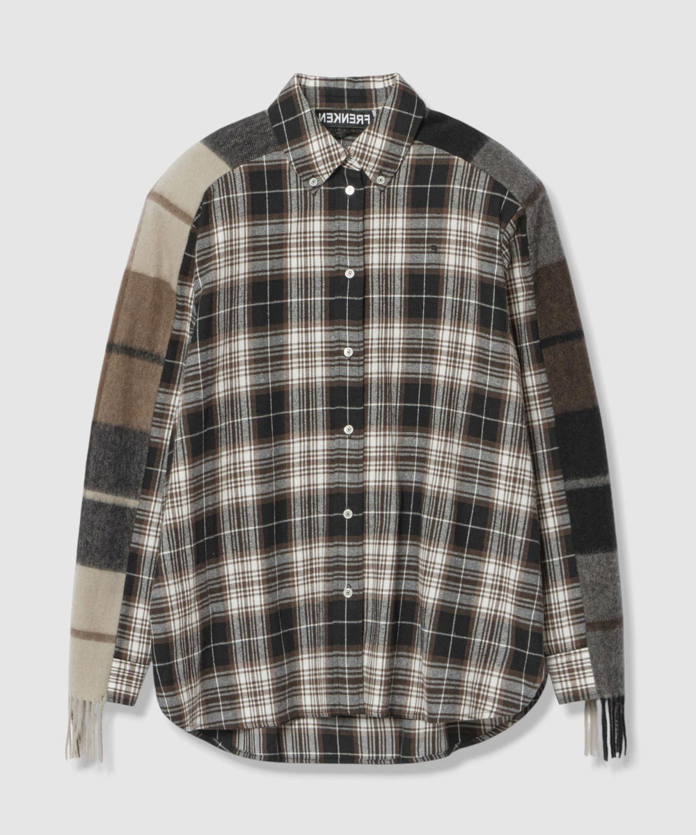 buying 【FRENKEN(フランケン)】OERSIZED CHCECK SHIRT ブラック系 (98)