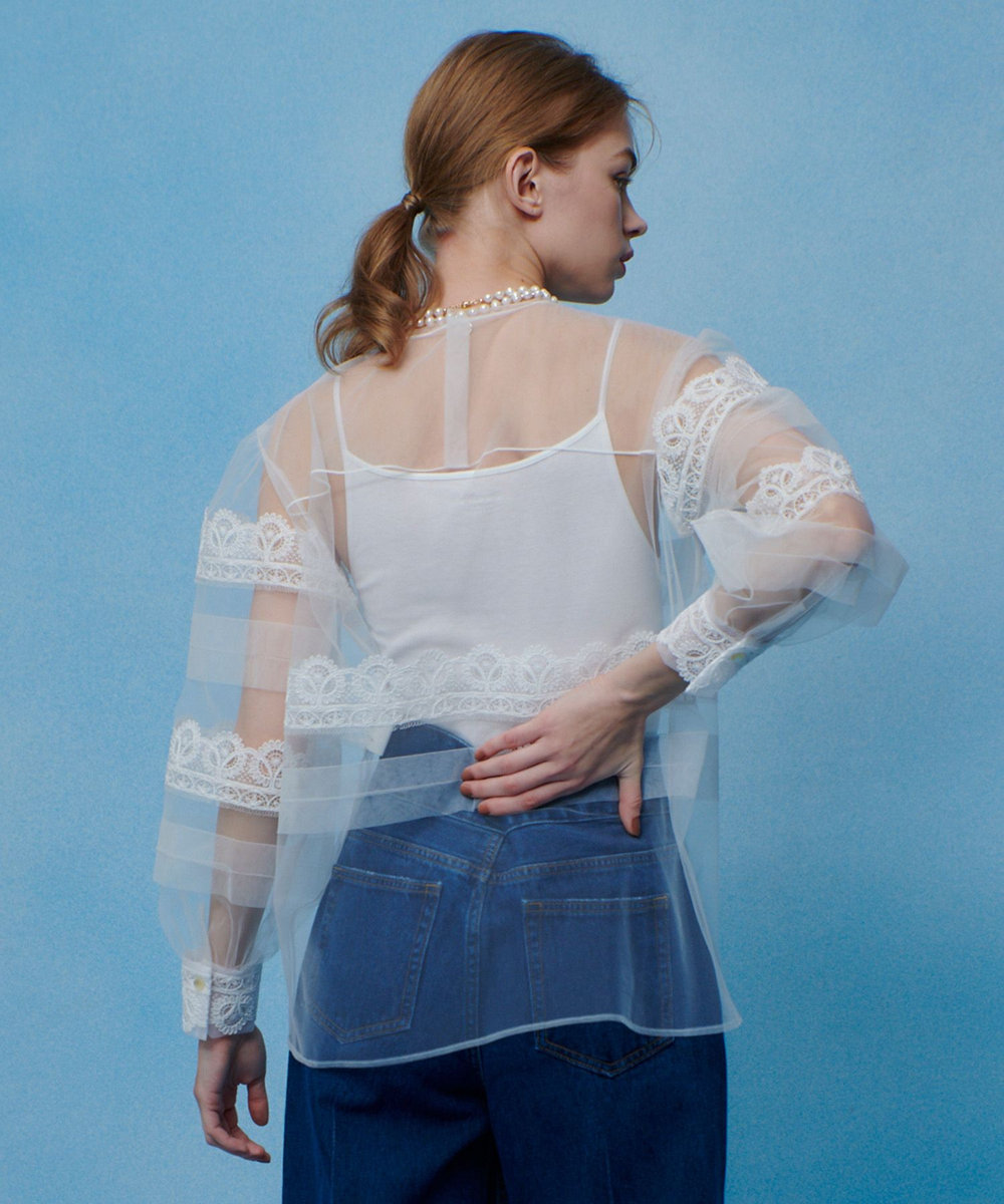 LOULOU WILLOUGHBY 【LOULOU WILLOUGHBY】チュールレースブラウス ホワイト (01)