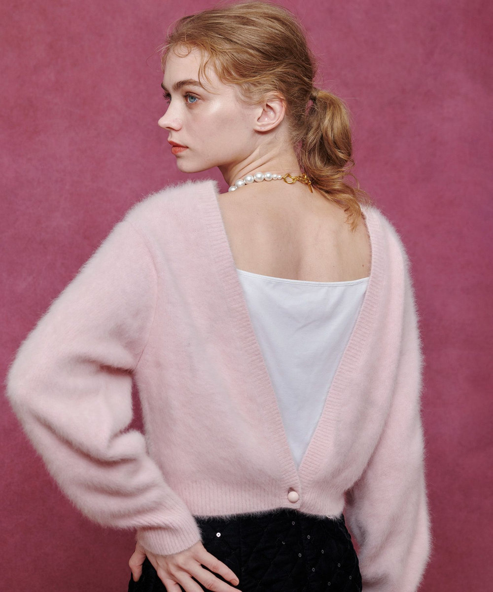 LOULOU WILLOUGHBY 【LOULOU WILLOUGHBY】カシミヤブレンドファー加工Ｖカーディガン ライトピンク (42)