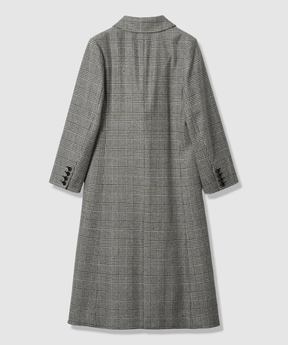 allureville グレンチェックロングチェスターコート ブラック系 (98)