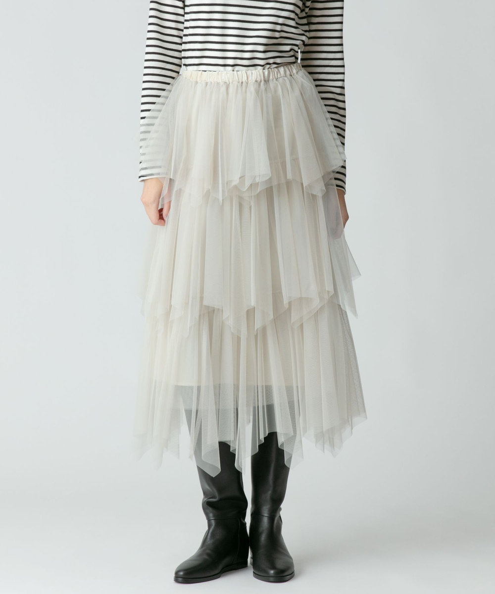 アルアバイル　ソフトチュールティアードスカート　ロング　フレア　ブラック　M ソフトチュールティアードスカート|allureville OFFICIAL SITE
