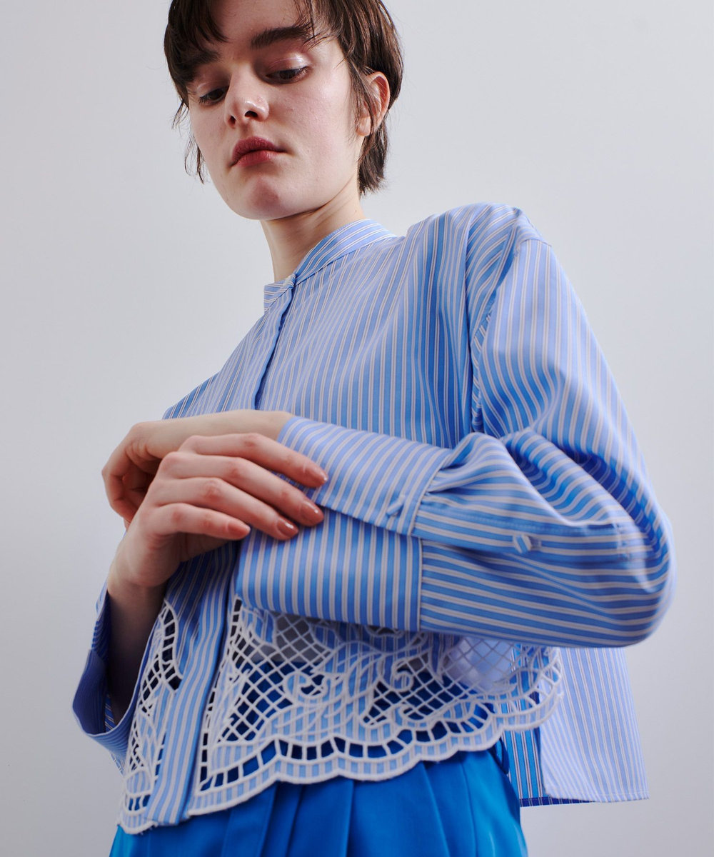 節約 ELLIE エンブロイダリーシャツ BLUE Enchainement エンブロイダリーティアードブラウス ブルー エン ELLIE エンブロイダリーシャツ BLUE