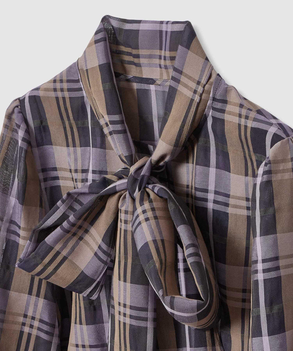 allureville シアーチェックボウブラウス ライトパープル (52)