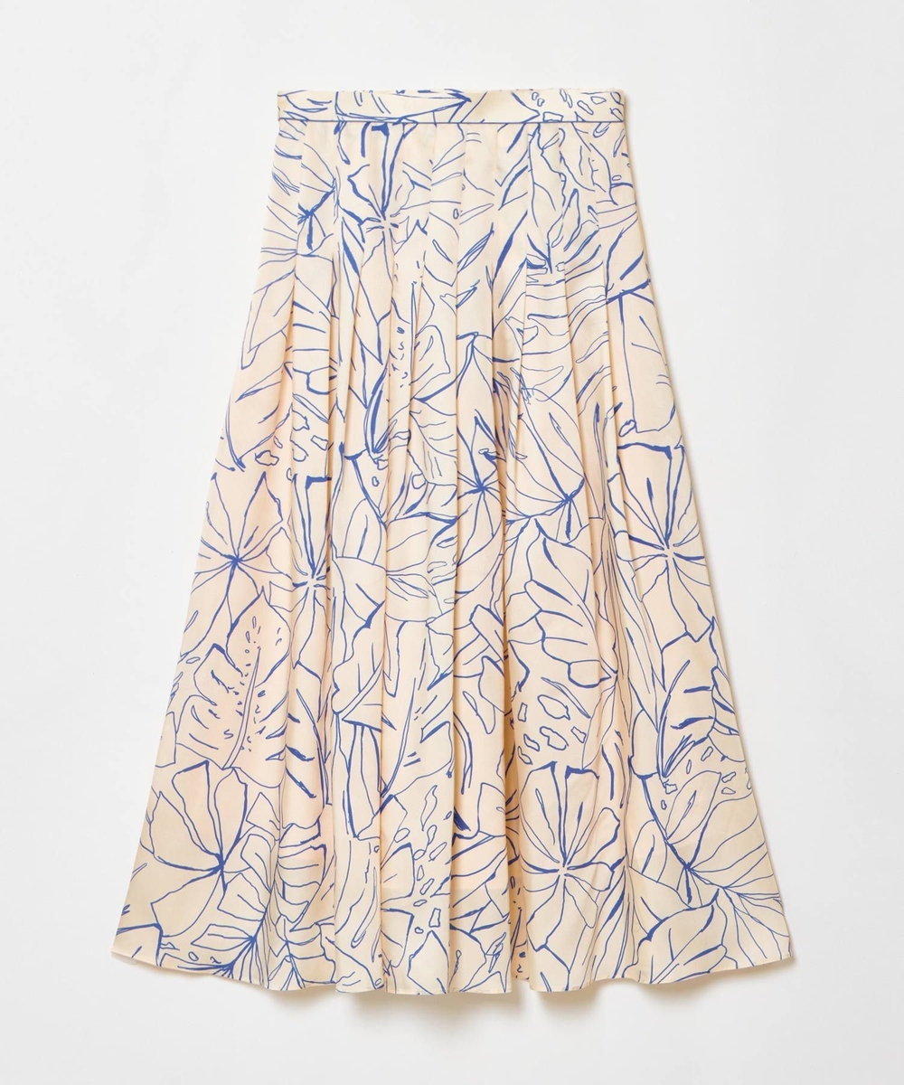 allureville スケッチボタニカルプリントタックフレアスカート ピンク (41)