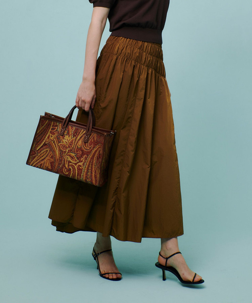 allureville ナイロンタフタシャーリングスカート キャメル (84)