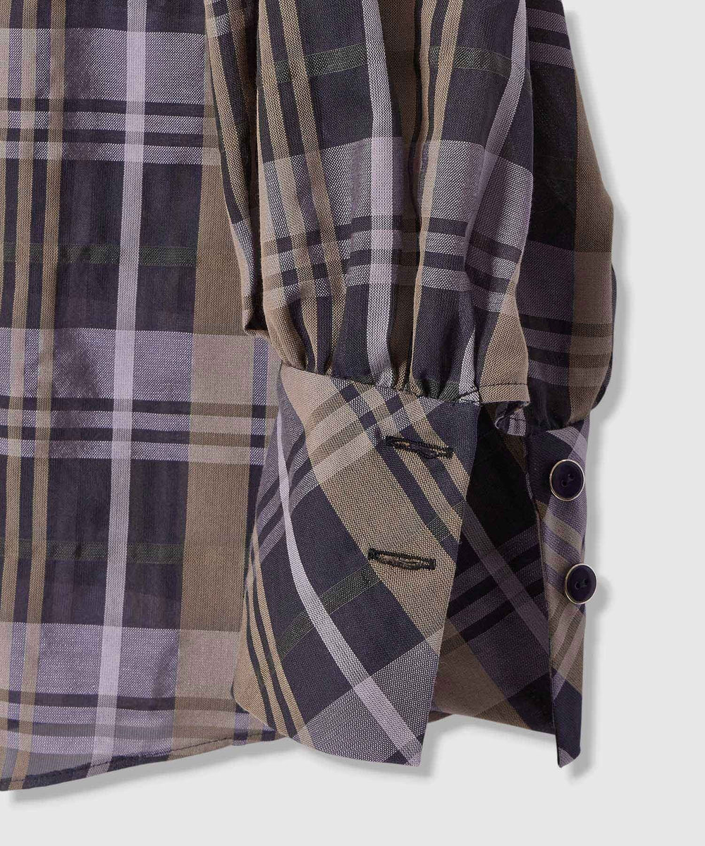 allureville シアーチェックボウブラウス ライトパープル (52)