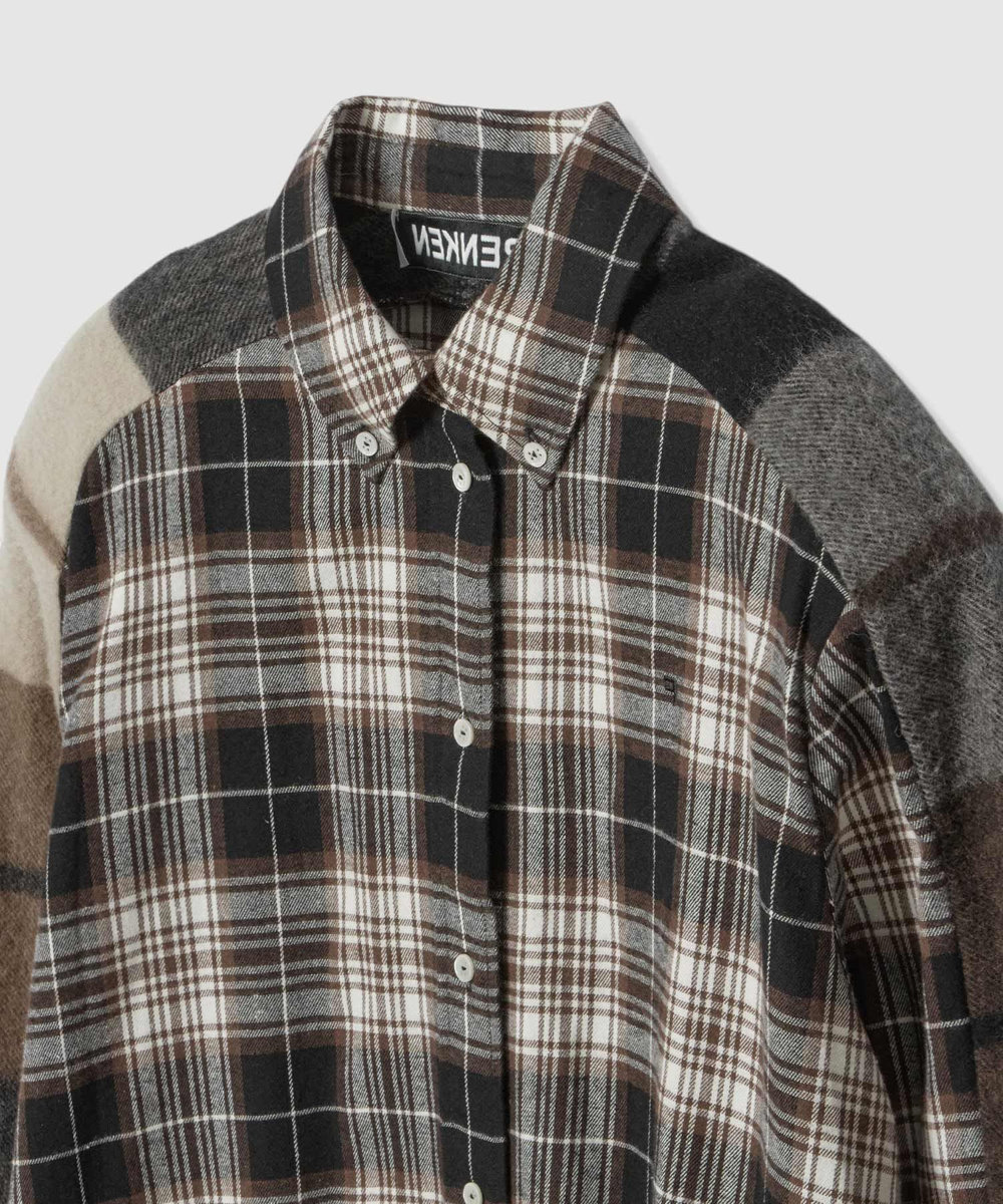 buying 【FRENKEN(フランケン)】OERSIZED CHCECK SHIRT ブラック系 (98)