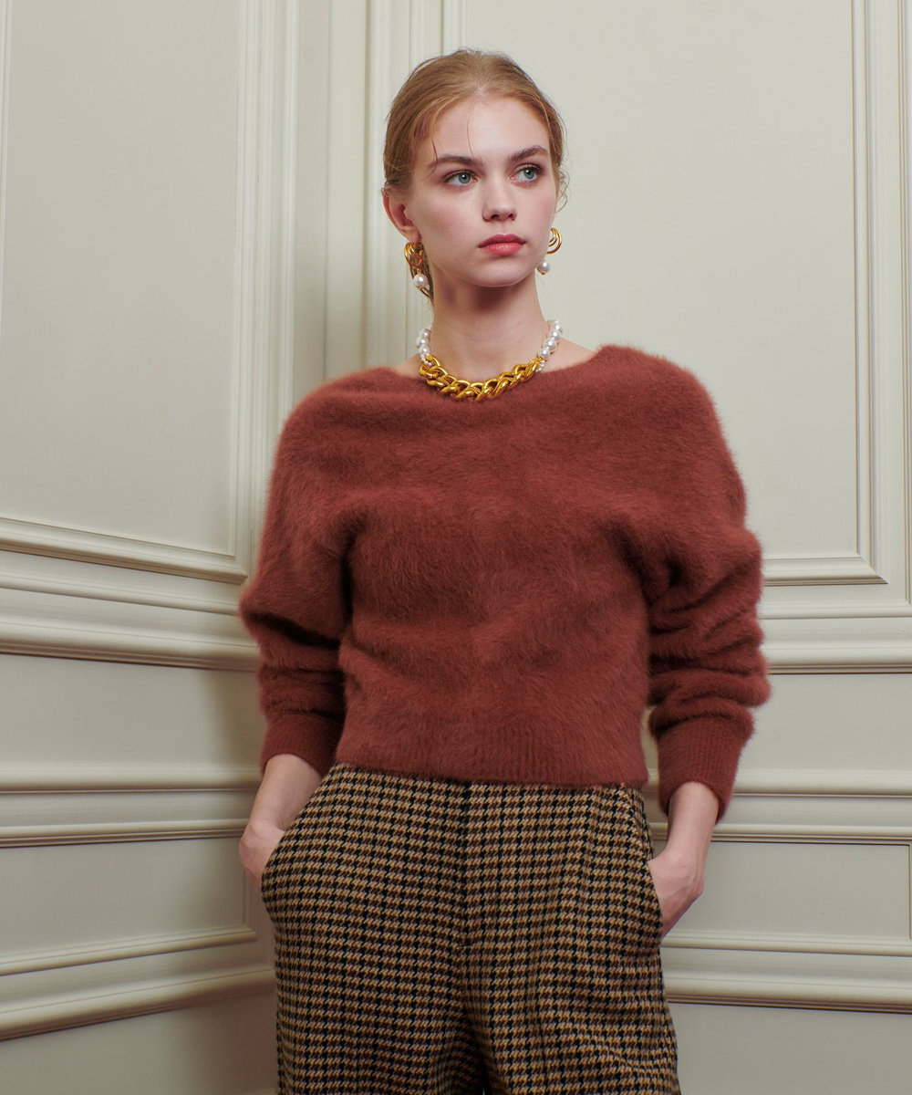 LOULOU WILLOUGHBY 【LOULOU WILLOUGHBY】カシミヤブレンドファー加工Ｖカーディガン キャメル (84)