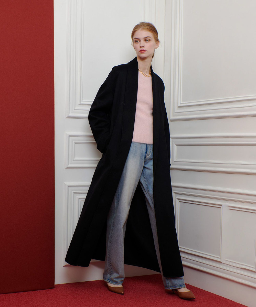 LOULOU WILLOUGHBY MTRカシミヤロングコート ブラック (95)