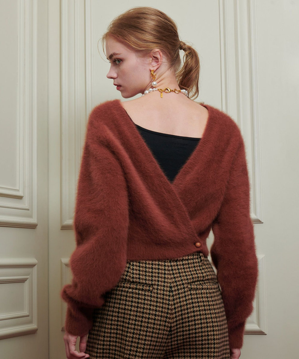 LOULOU WILLOUGHBY 【LOULOU WILLOUGHBY】カシミヤブレンドファー加工Ｖカーディガン キャメル (84)