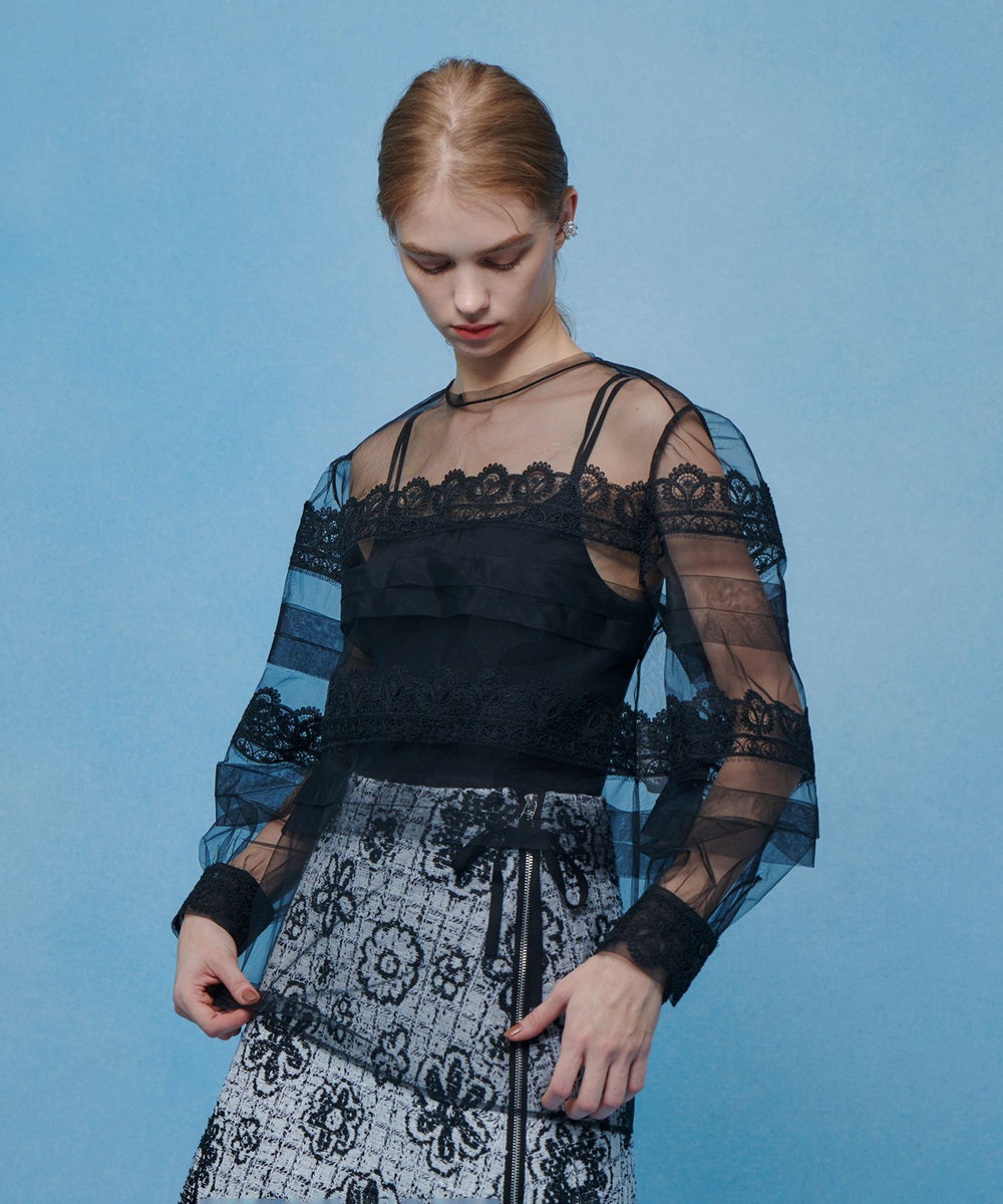 LOULOU WILLOUGHBY 【LOULOU WILLOUGHBY】チュールレースブラウス ブラック (95)