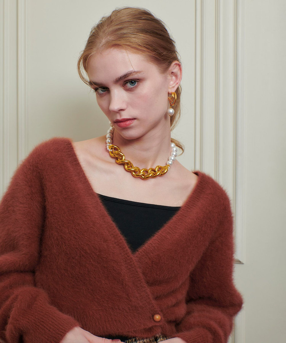 LOULOU WILLOUGHBY 【LOULOU WILLOUGHBY】カシミヤブレンドファー加工Ｖカーディガン キャメル (84)