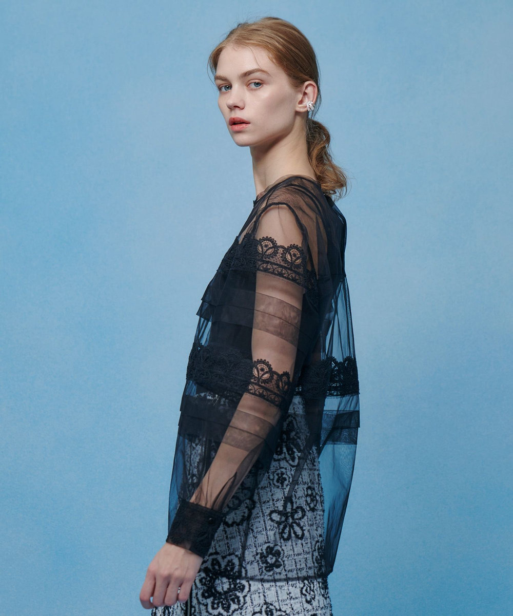 LOULOU WILLOUGHBY 【LOULOU WILLOUGHBY】チュールレースブラウス ブラック (95)