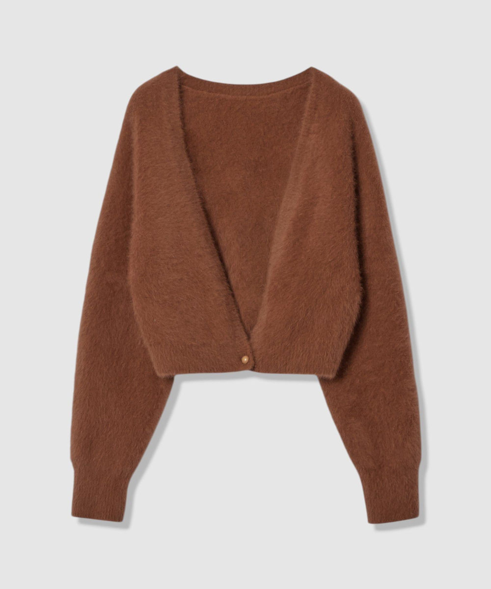 LOULOU WILLOUGHBY 【LOULOU WILLOUGHBY】カシミヤブレンドファー加工Ｖカーディガン キャメル (84)