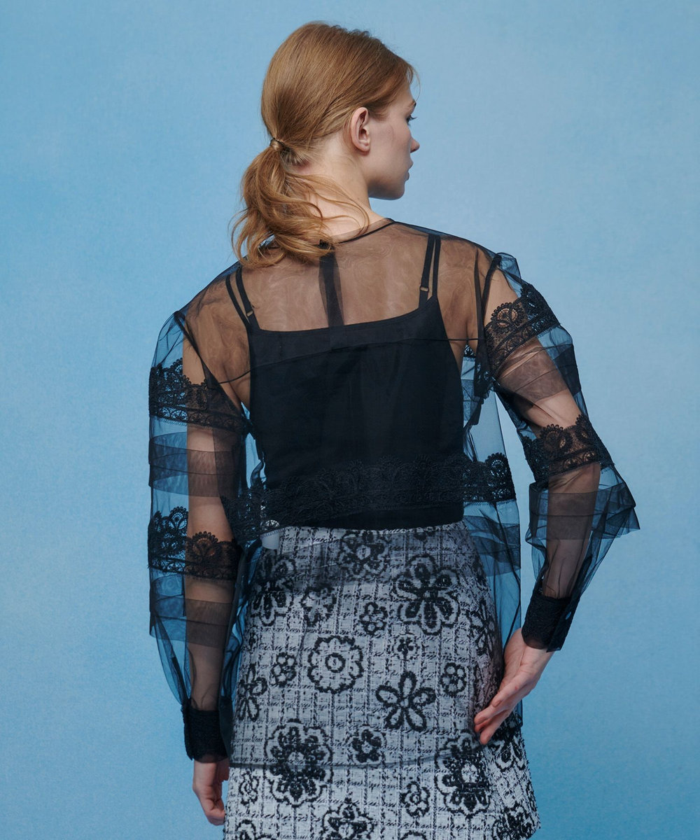 LOULOU WILLOUGHBY 【LOULOU WILLOUGHBY】チュールレースブラウス ブラック (95)