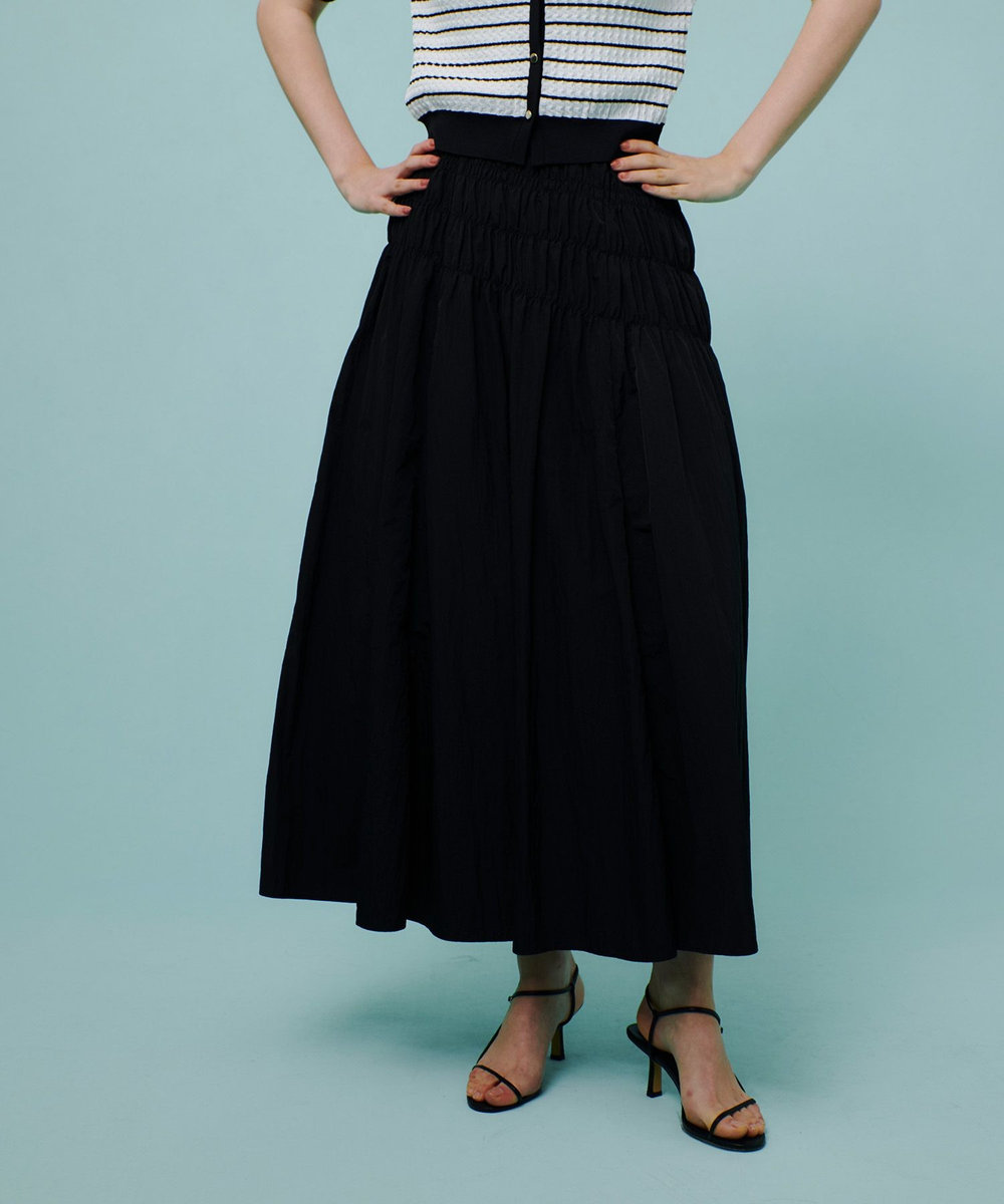 allureville ナイロンタフタシャーリングスカート ブラック (95)