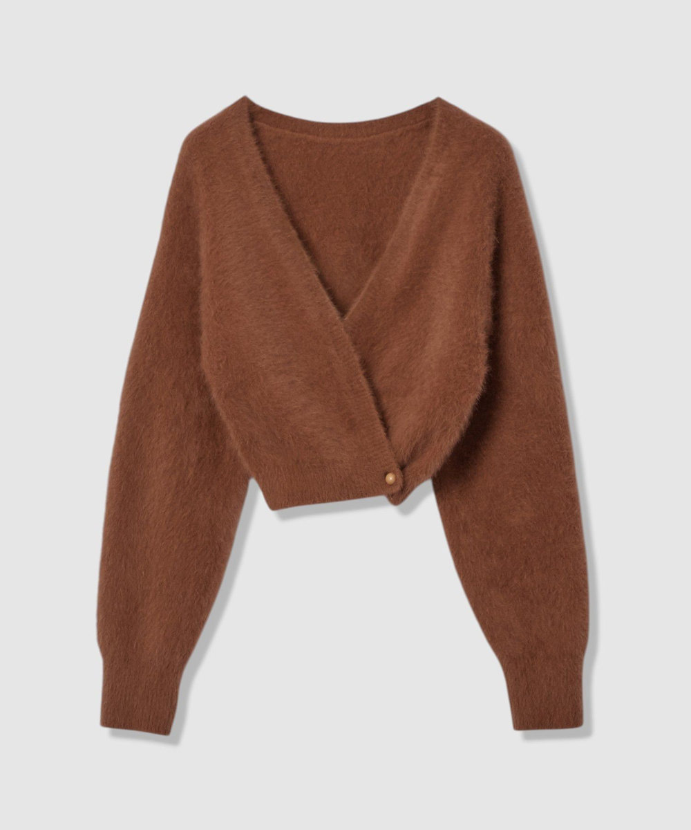 LOULOU WILLOUGHBY 【LOULOU WILLOUGHBY】カシミヤブレンドファー加工Ｖカーディガン キャメル (84)