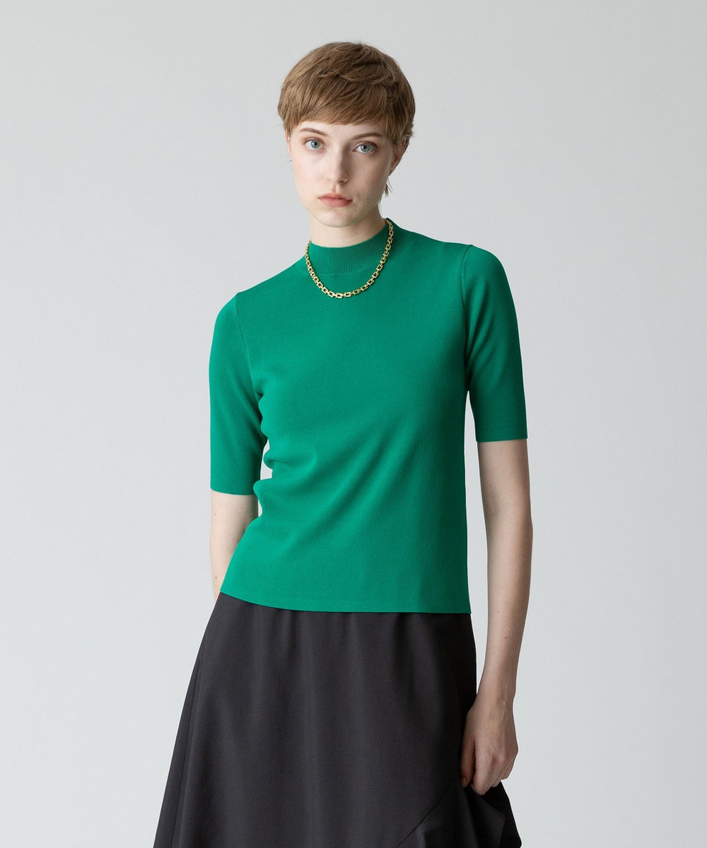 allureville ◇ 総針モックネック5分袖プルオーバー グリーン (71)
