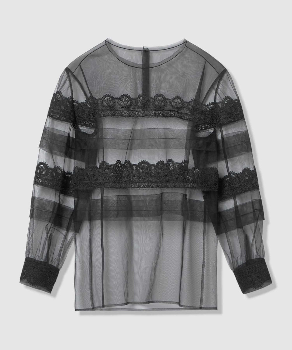 LOULOU WILLOUGHBY 【LOULOU WILLOUGHBY】チュールレースブラウス ブラック (95)