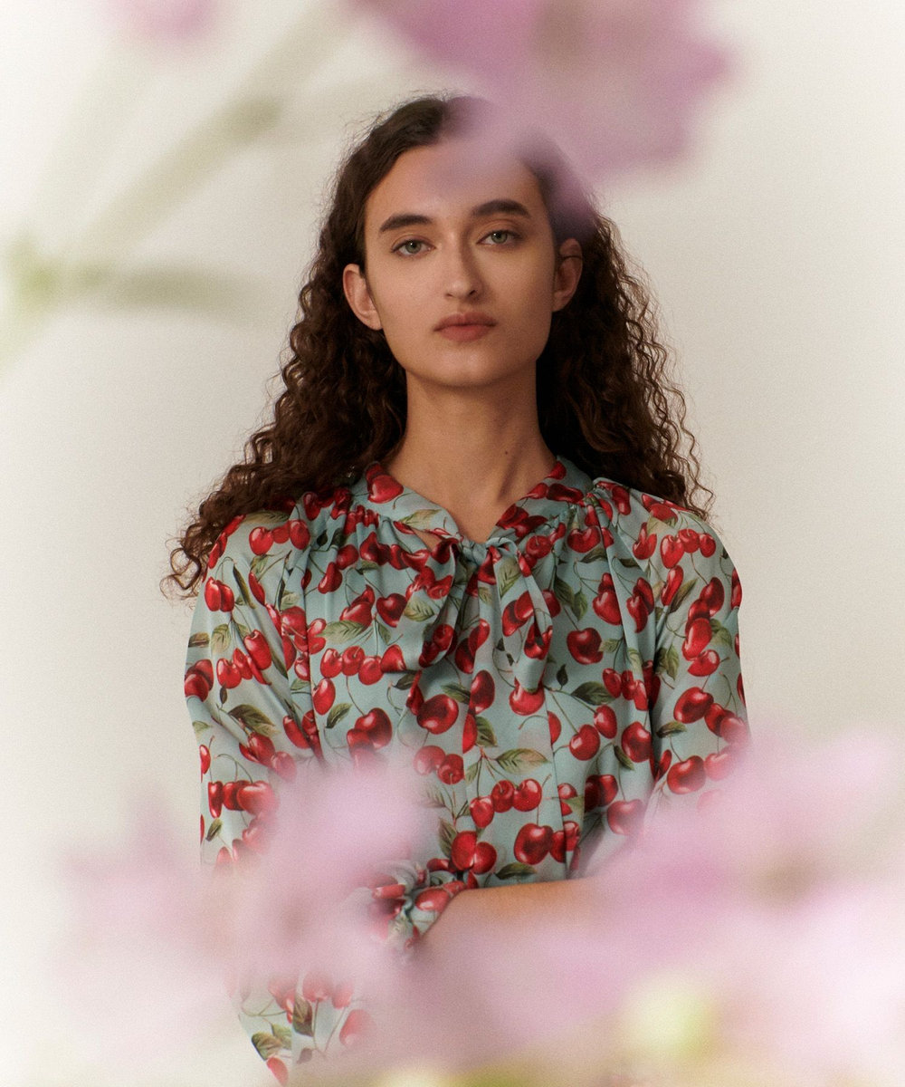 LOULOU WILLOUGHBY 【LOULOU WILLOUGHBY】LISAチェリープリント リボンワンピース サックス (63)