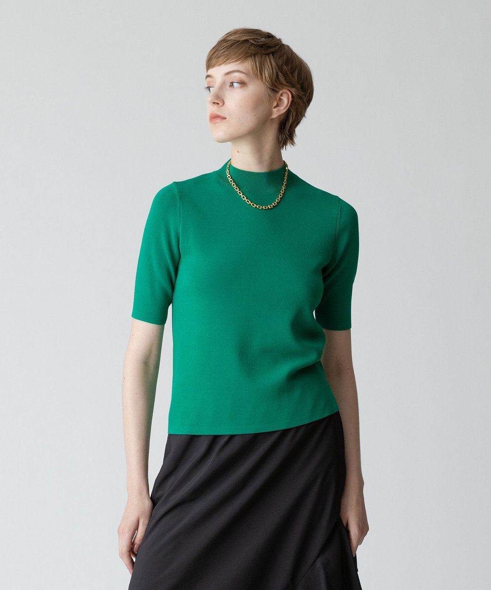 allureville ◇ 総針モックネック5分袖プルオーバー グリーン (71)