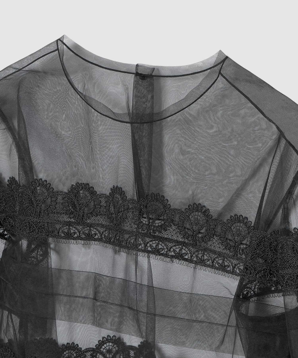 LOULOU WILLOUGHBY 【LOULOU WILLOUGHBY】チュールレースブラウス ブラック (95)