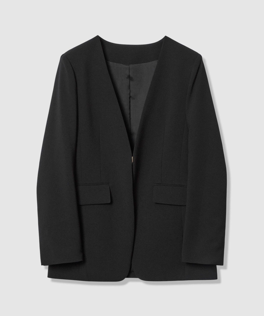 LOULOU WILLOUGHBY 【LOULOU WILLOUGHBY】ダブルクロスノーカラージャケット ブラック (95)