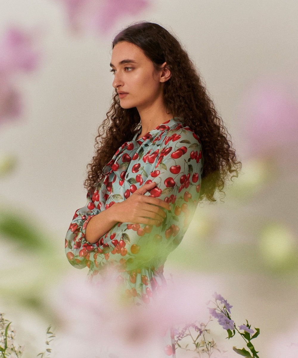 LOULOU WILLOUGHBY 【LOULOU WILLOUGHBY】LISAチェリープリント リボンワンピース サックス (63)