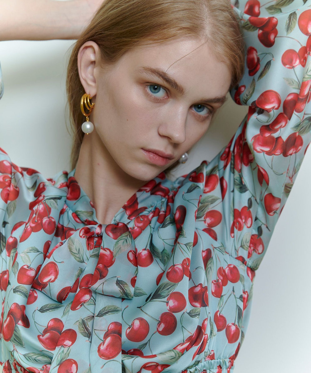 LOULOU WILLOUGHBY 【LOULOU WILLOUGHBY】LISAチェリープリント リボンワンピース サックス (63)