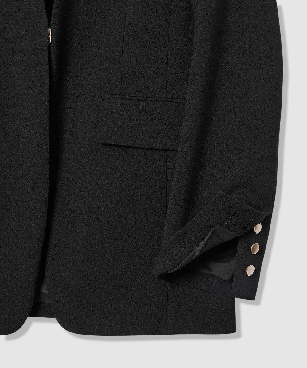 LOULOU WILLOUGHBY 【LOULOU WILLOUGHBY】ダブルクロスノーカラージャケット ブラック (95)