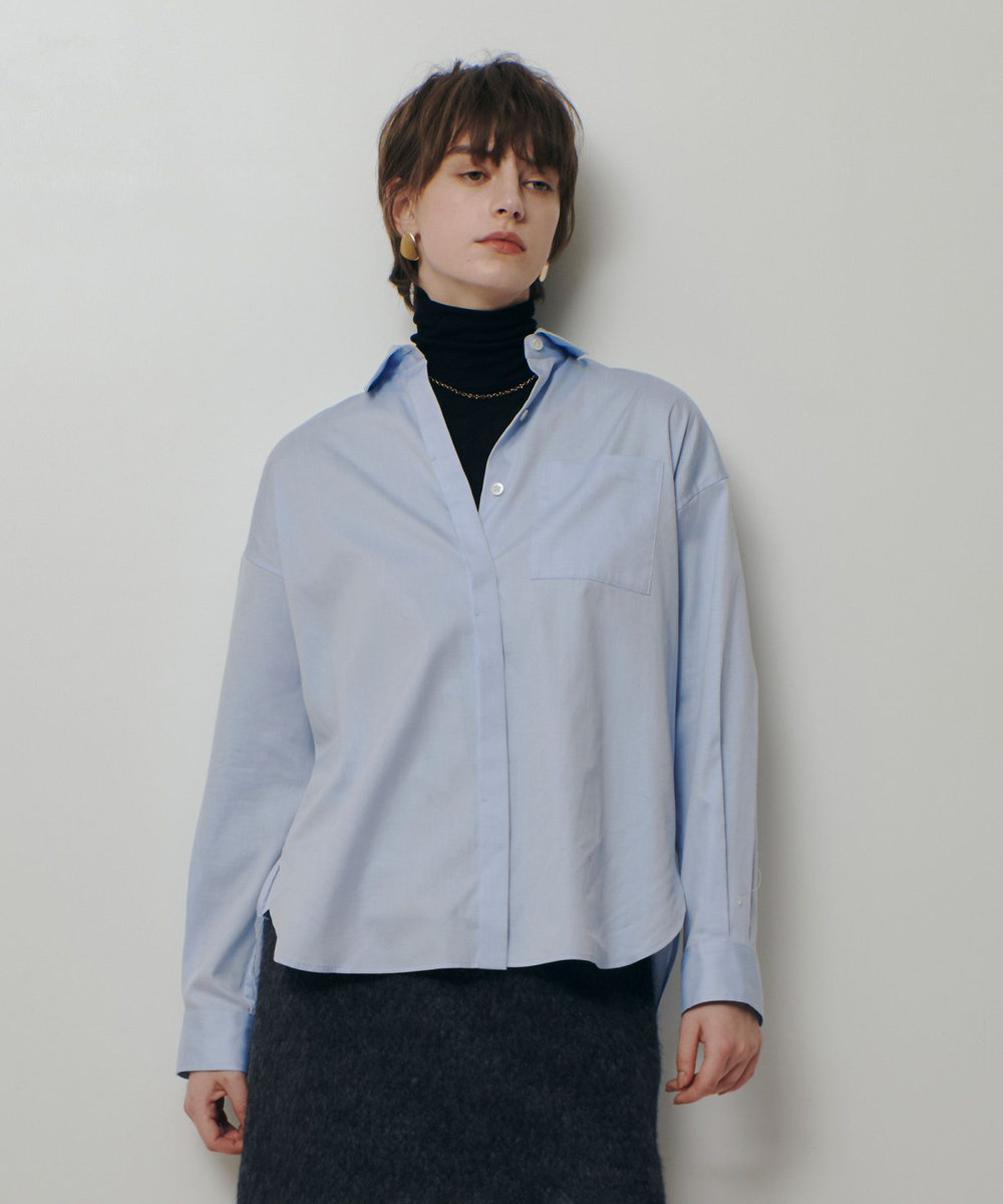 allureville コットンオックスラウンドヘムシャツ サックス (63)