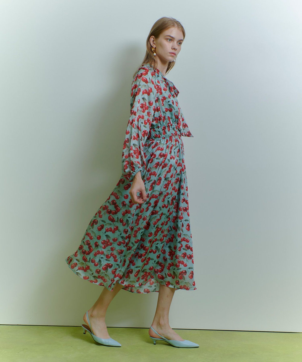 LOULOU WILLOUGHBY 【LOULOU WILLOUGHBY】LISAチェリープリント リボンワンピース サックス (63)