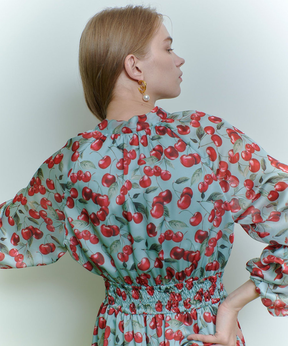 LOULOU WILLOUGHBY 【LOULOU WILLOUGHBY】LISAチェリープリント リボンワンピース サックス (63)