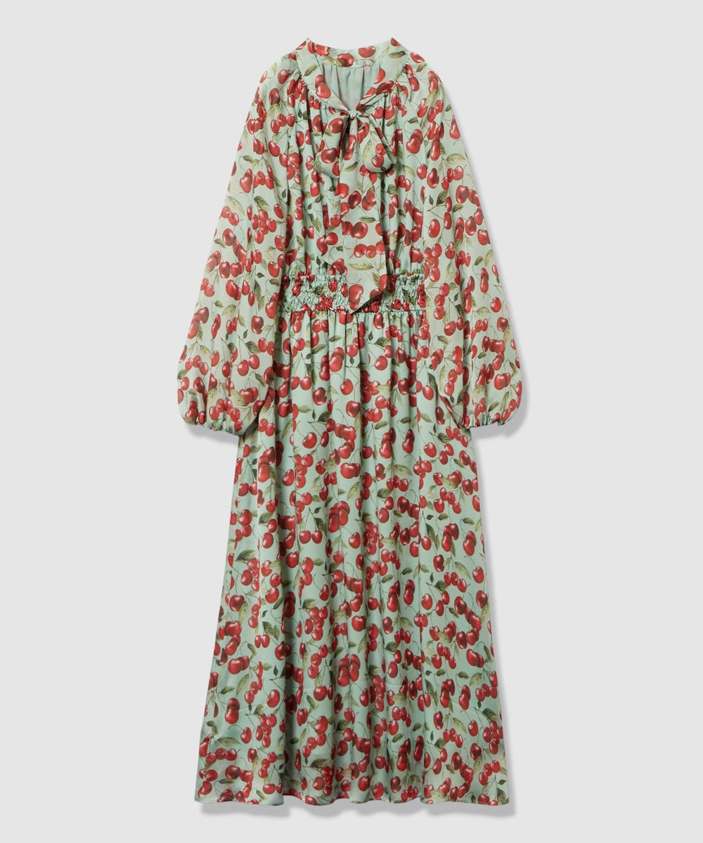 LOULOU WILLOUGHBY 【LOULOU WILLOUGHBY】LISAチェリープリント リボンワンピース サックス (63)