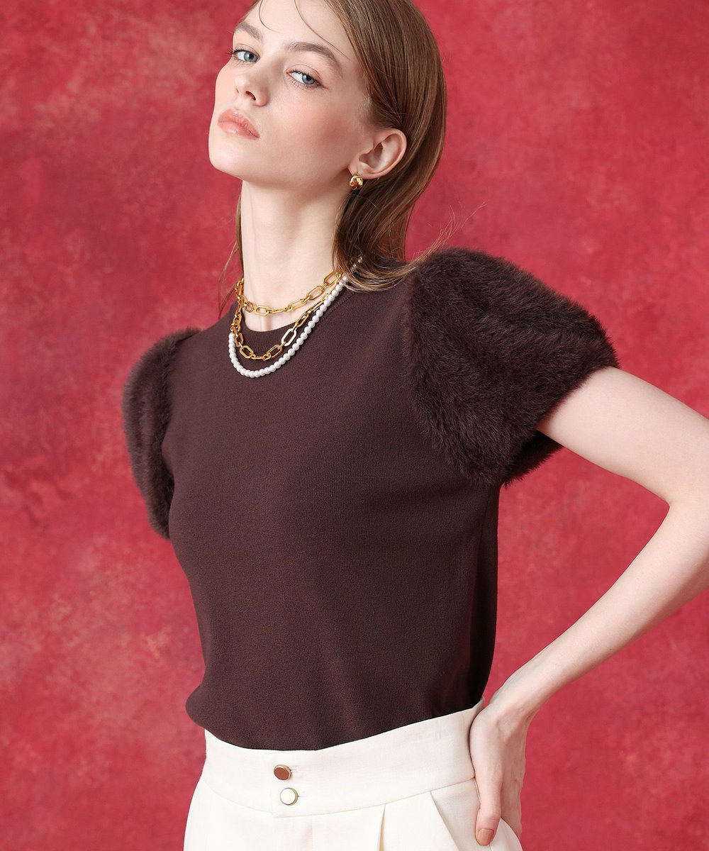 LOULOU WILLOUGHBY WEB限定 ファースリーブプルオーバー ブラウン (81)