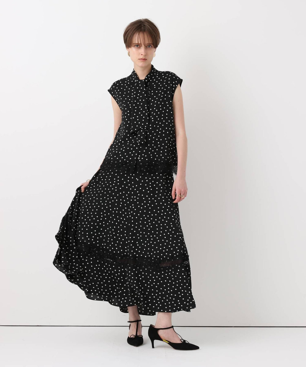 allureville レース切替ドットプリントブラウス ブラック系 (98)