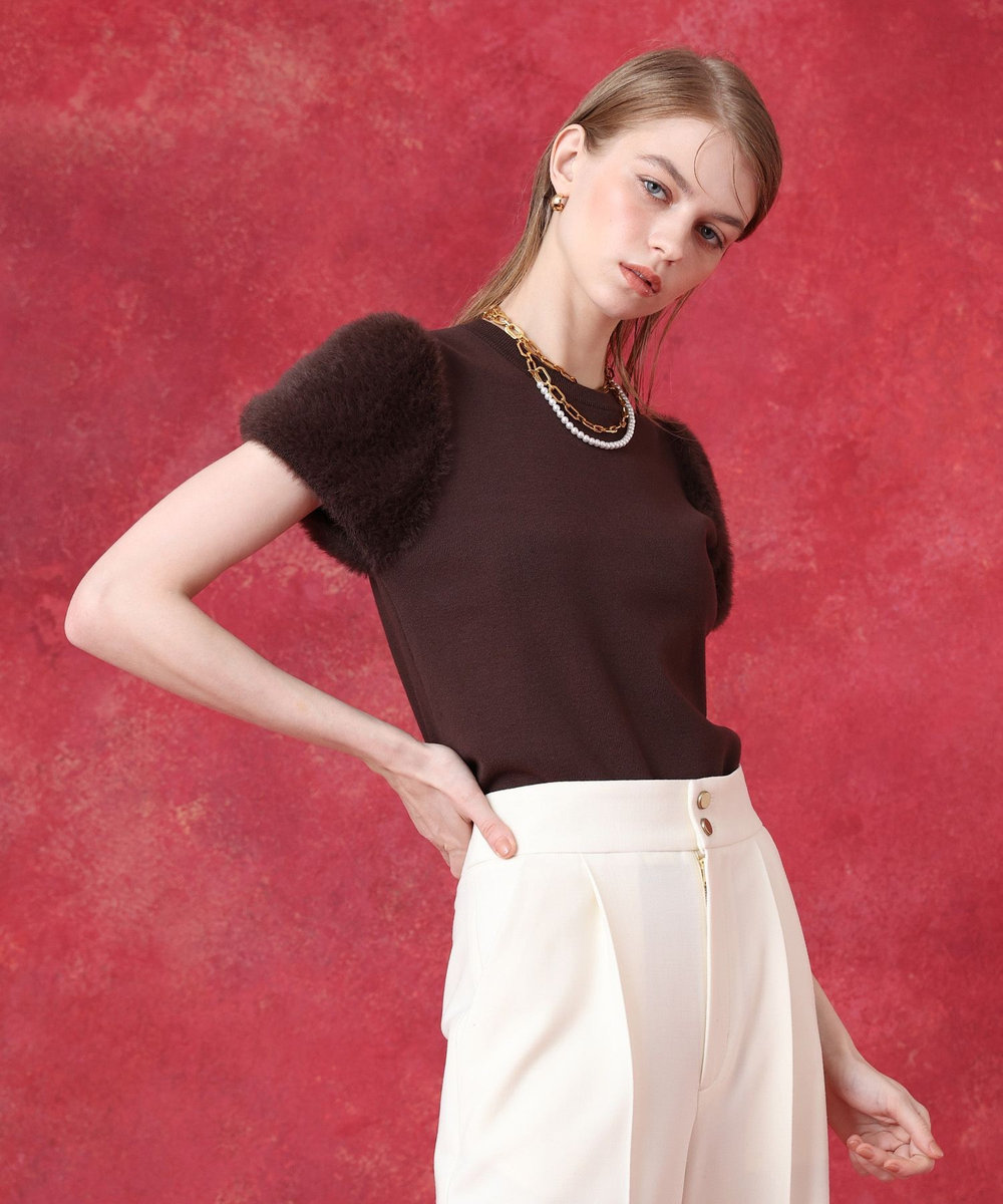 LOULOU WILLOUGHBY WEB限定 ファースリーブプルオーバー ブラウン (81)