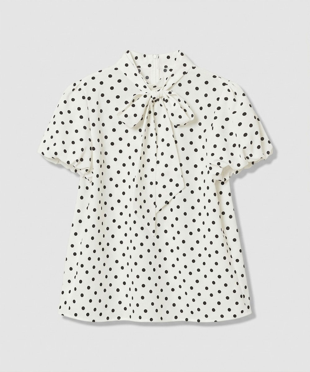 【美品】 ルルウィルビー　デシンドットフリルボウタイブラウス　リボン　シャツ ◇【LOULOU WILLOUGHBY】デシンドットフリルボウタイブラウス