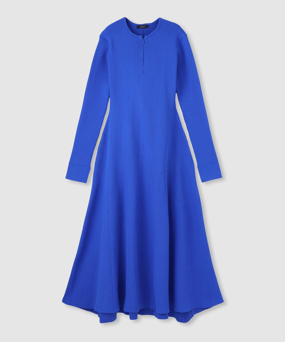 allureville コンシールフロントマチフレアリブワンピース ブルー (61)